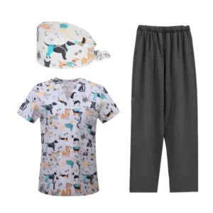 Custom Satin Cartoon-Printed Unisex Medical Nursing Uniforms