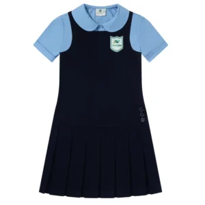 Custom School Logo OEM ODM 2-Piece Short-Sleeve Shirt and Pinafore Uniform Set for Girls