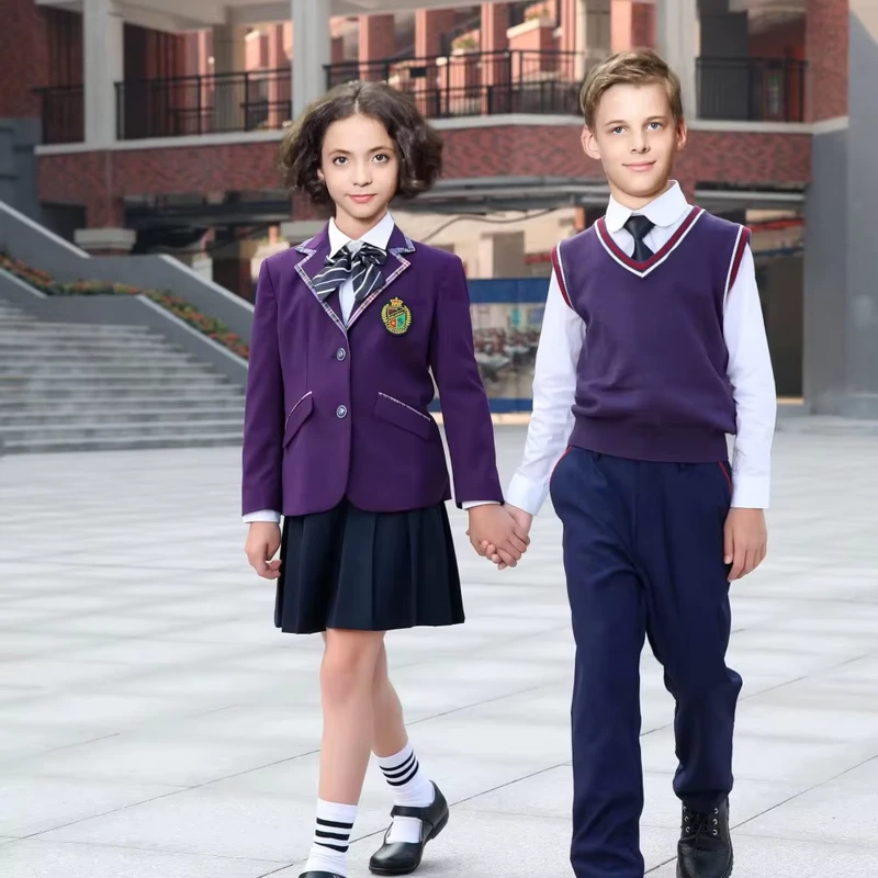 Custom School Uniform Embroidery School Badge Girls Pinafore Uniform Primary Students Dress Pinafore School Uniforms
