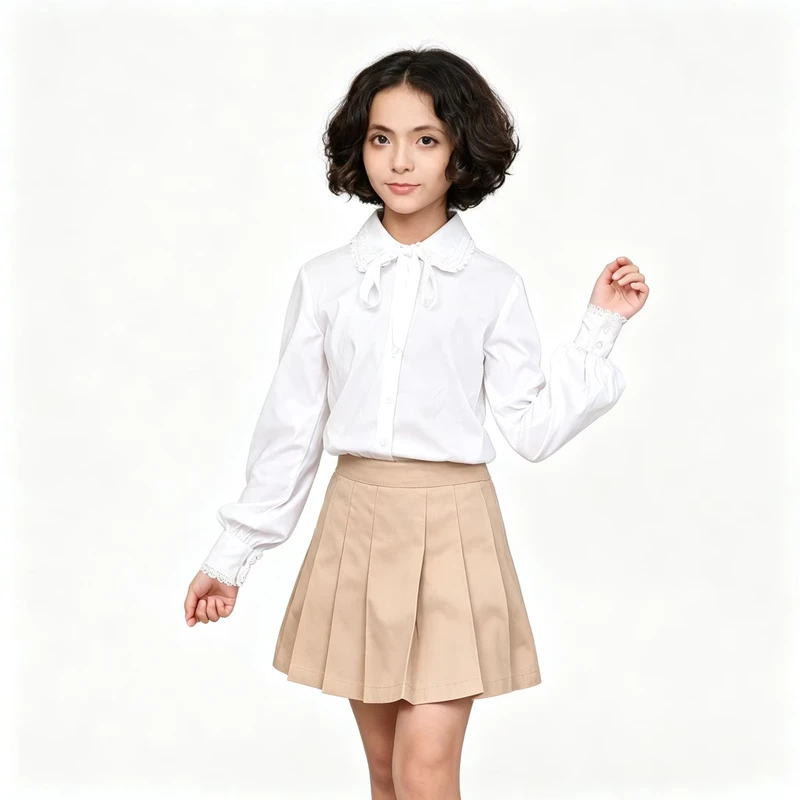Custom School Uniform Girls Primary School Lace Collar Shirt Pleated Skirt Bulk School Uniform Manufacturer
