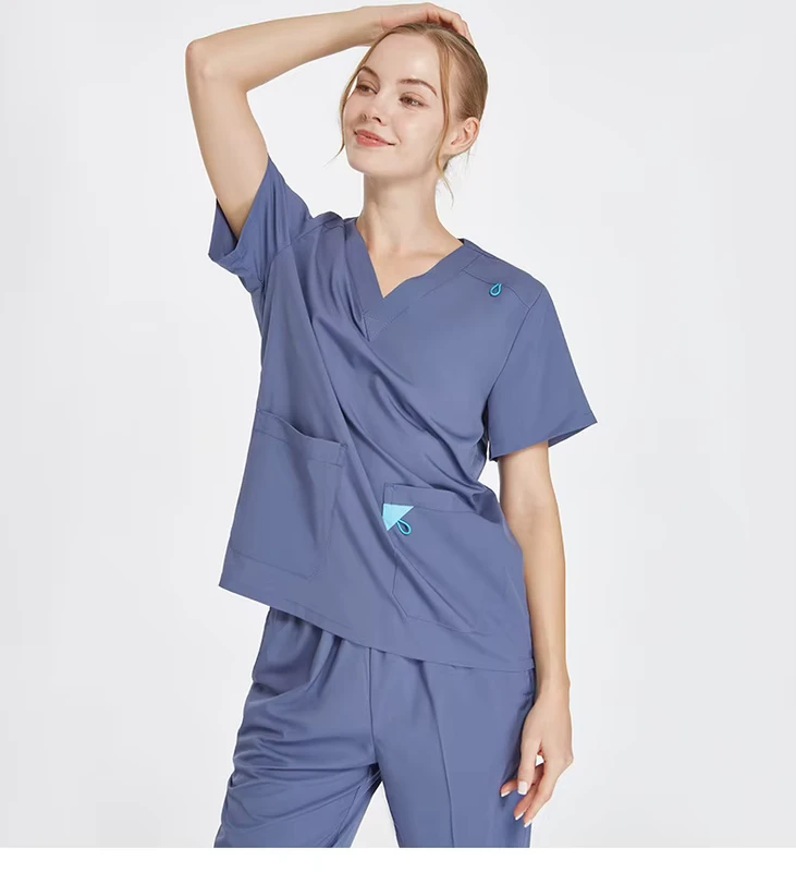 Custom Scrub Uniform Set Polyester Spandex Fabric Nurse Medical Scrubs