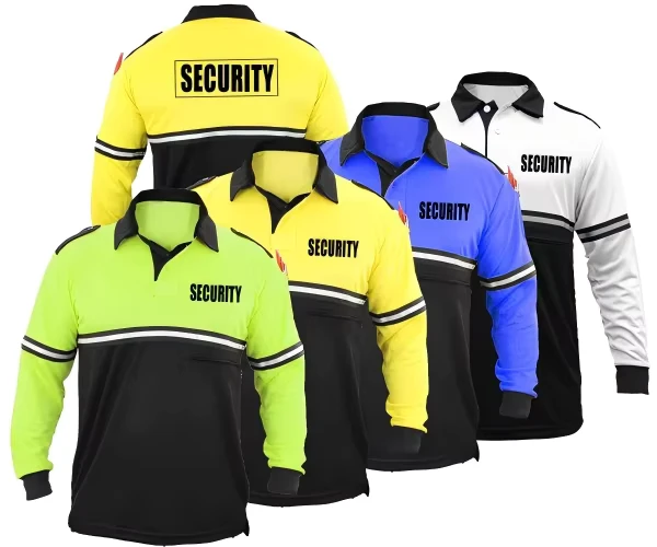 Custom Security Guard Neon Color Cotton Hi Vis Polo Shirt Security Uniform Long Sleeve Reflective Safety Polo Shirt