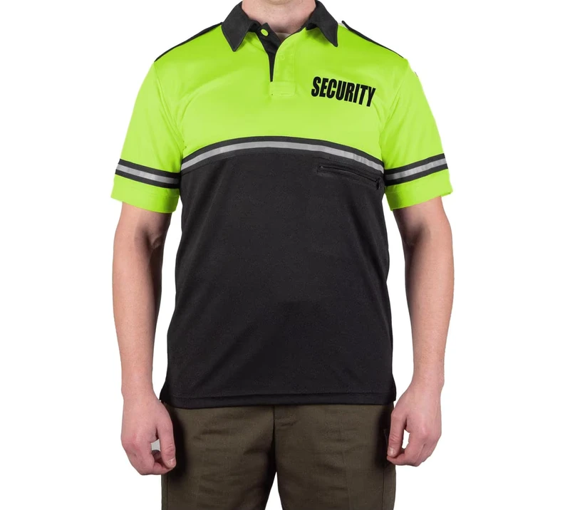Custom Security Uniform Polo Shirts Two Tone Bike Patrol Hi Vis T Shirt Polos for Men With Reflective Stripes Zipper Pocket
