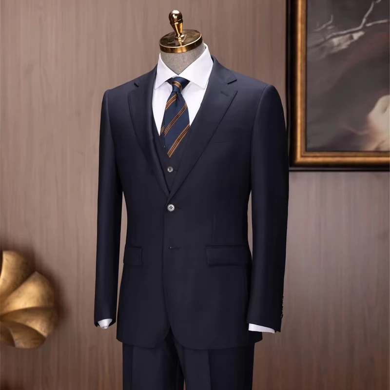 Custom Size Breathable Italian Style Men's Business Suit Blazer Vest Pants Tuxedo Wedding Groom Party Slim Fit 3 PCS Set