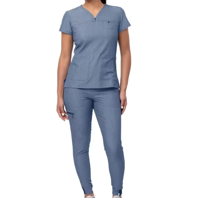 Custom Soft Nurse Scrubs V neck Nursing Scrubs Top Jogger Pant 2 Pieces Medical Scrubs Uniforms Sets for Women