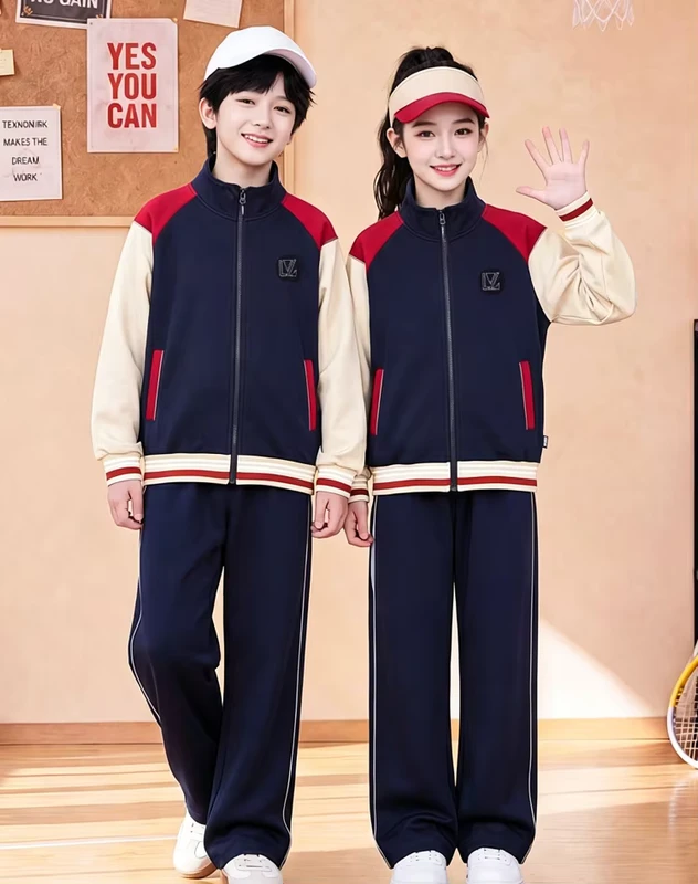 Custom Spring and Fall School Uniform Set Long Sleeve Top and Pants for Elementary, Middle, and High School Students