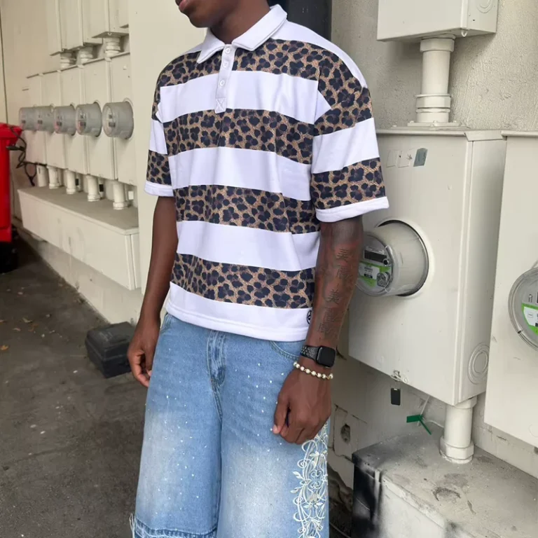 Custom-Streetwear-Striped-T-Shirt-Contrast-Striped-Polo-T-shirt-Oversized-Short-Sleeve-Leopard-Print-Stripes-Tshirt-For-Men