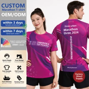 Custom Sublimation Printing Lightweight Polyester Sport Quick Dry Clothes T Shirt Design Team Marathon Running Event T shirt
