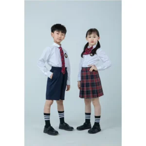 Custom Summer School Uniforms for Primary School and Kindergarten Students, Knitted Shorts and Skirt