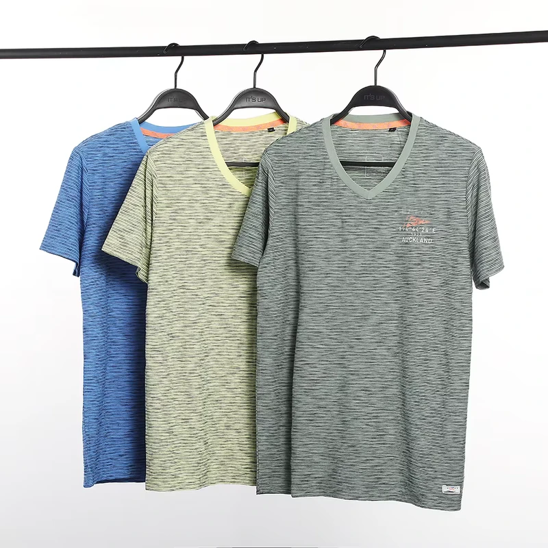 Custom Support V neck Casual 185 Grams Cotton Slub Yarn Dyed Jersey T shirt Short Sleeves Men's T shirt