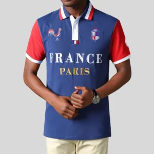 Custom Team Logo Polo Shirt Men’s France Football Shirt Fans Casual Cotton Soccer Team Uniform Blue Top
