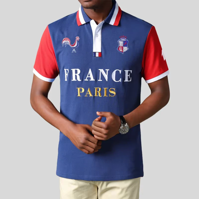 Custom Team Logo Polo Shirt Men's France Football Shirt Fans Casual Cotton Soccer Team Uniform Blue Top