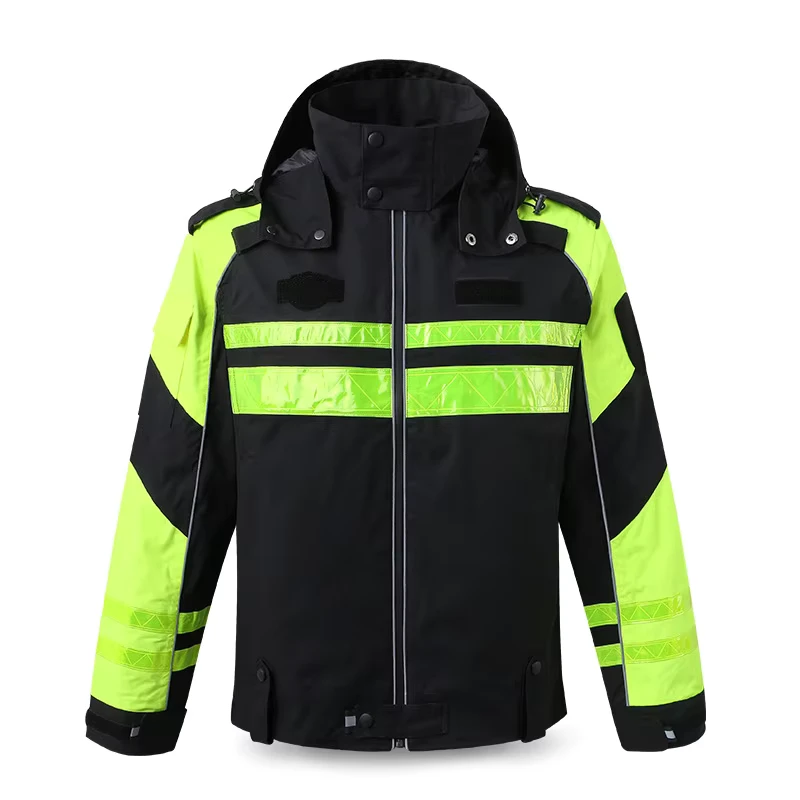 Custom Thermal LED Flash Hi Vis Motorcycle Jacket ANSI Class 1 High Reflective Oxford Windproof Off Road Racing Safety Coat