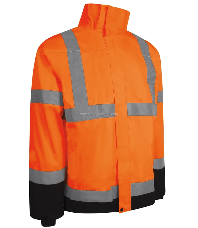 Custom Two Tone Hi Vis Thermal Recycled Polyester Security Jacket Breathable Work Waterproof Water Resistant Raincoat
