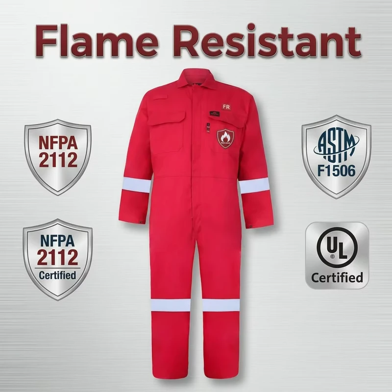Custom UL Certified Flame Resistant Reflective Safety Clothing Industrial Work Suit FR Cotton Coverall for Oil Gas