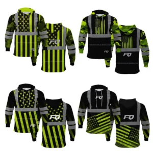 Custom USA Flag Safety Sweatshirts Men Hi Vis Hooded Jackets Work Shirt With Fleece High Visibility Pullover Hoodie