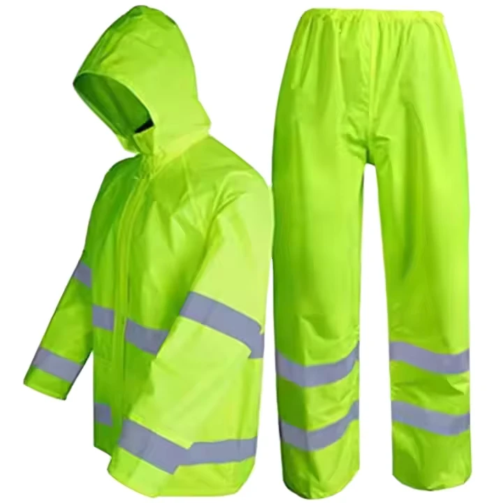 Custom Unisex Adults Durable Hi Vis Raincoat Suit Reflective Safety Workwear Waterproof Oxford Polyester Work Rain Coat for Men