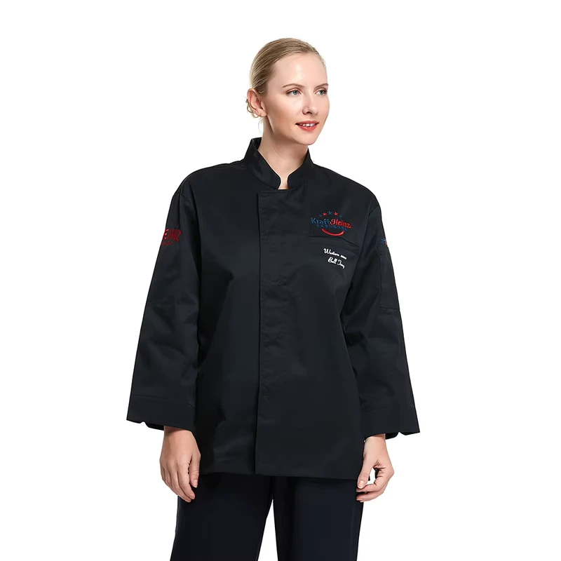 Custom Unisex Black Embroidery Restaurant Bar Staff Chef Workwear Jacket
