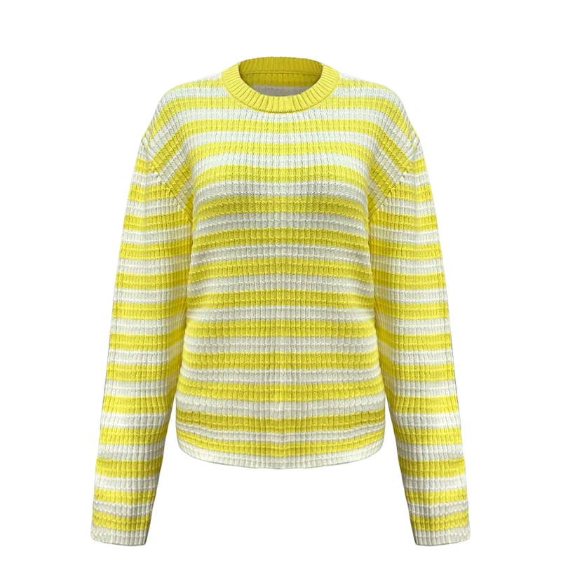 Custom Vintage Sweater Long Sleeve Crew Neck Loose Knit Pullover Sweatshirt Preppy Striped Knit Sweater