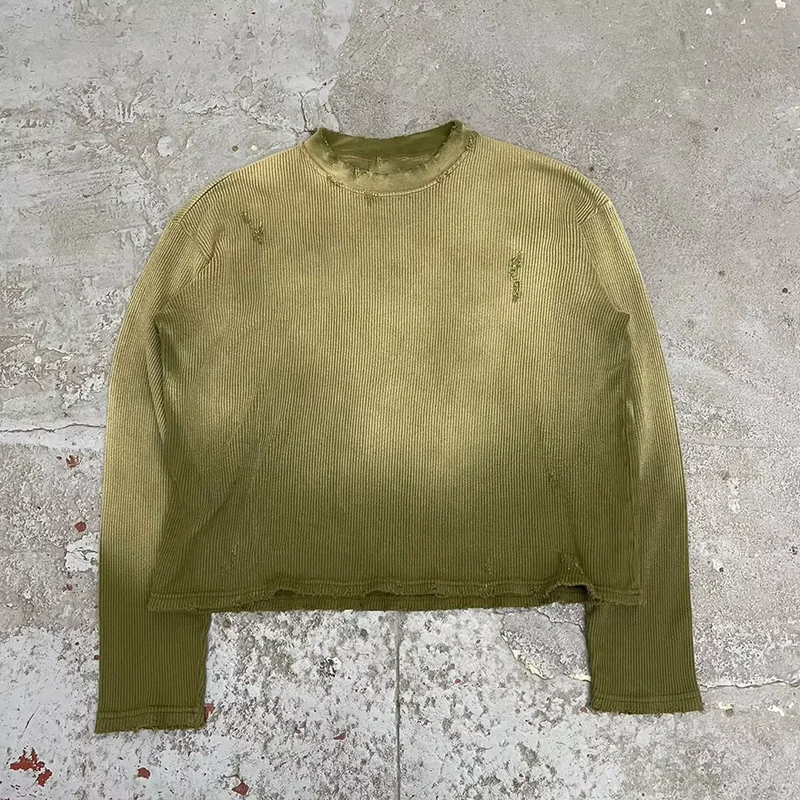 Custom Waffle Thermal Long Sleeve Shirt DTG Print Graphic Washed Vintage Thermal Waffle Knit Long Sleeve