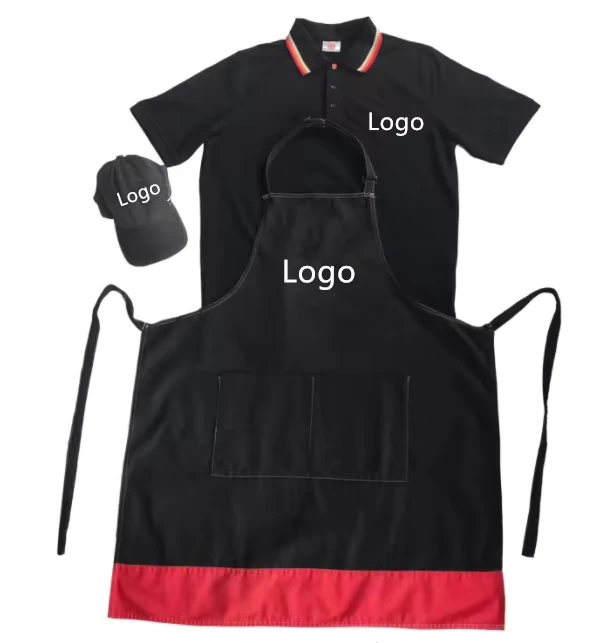 Custom Waiter Uniform for Restaurant Coffee Shop Staff Work Wear Uniform Apron Polo t Shirt Vest Caps