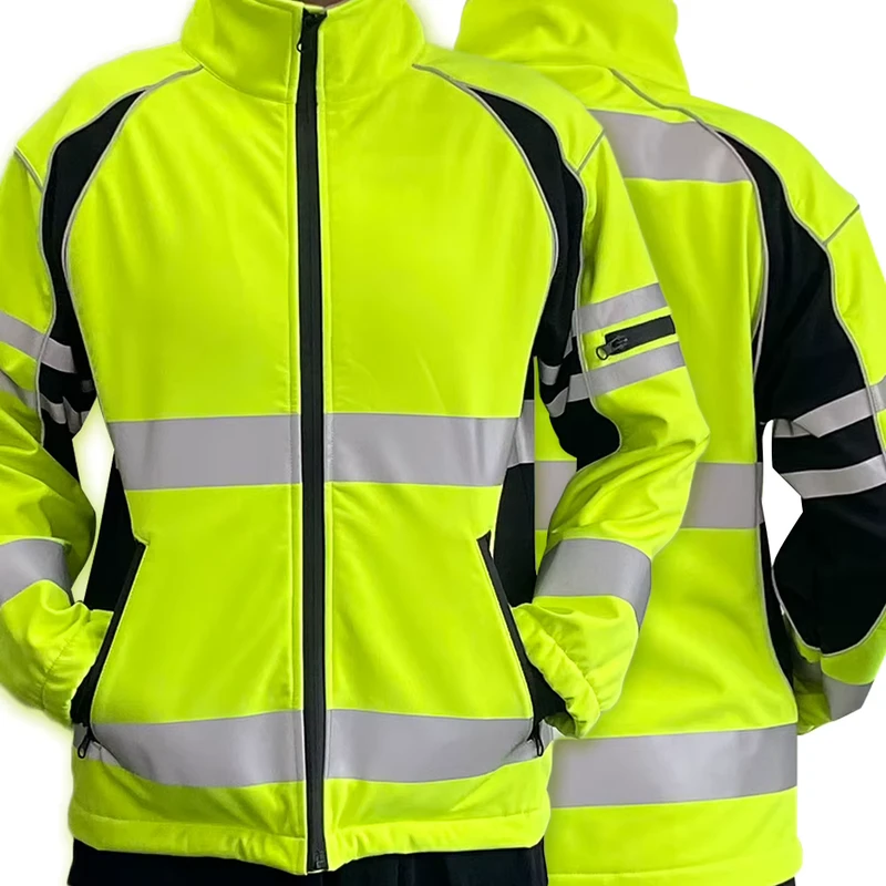 Custom Warm Windproof Engineering High Visibility Reflective Safety Vest Softshell Waterproof Jacket Multiple Pockets Logo