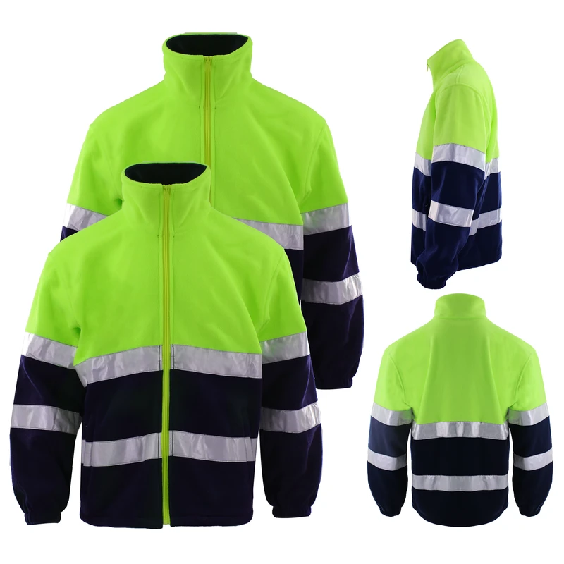 Custom Warm and Windproof Engineering Hi Vis Fleece Safety High Visibility Reflective Safety Fluorescent Green Jackets Workwear