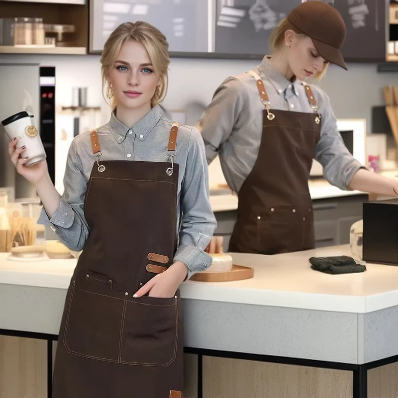 Custom Waterproof Canvas Apron with Pockets for Restaurant, BBQ, and Kitchen Use