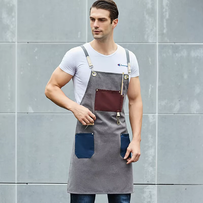Custom Waterproof Oil-Resistant 100% Cotton Canvas Cooking Apron for Men