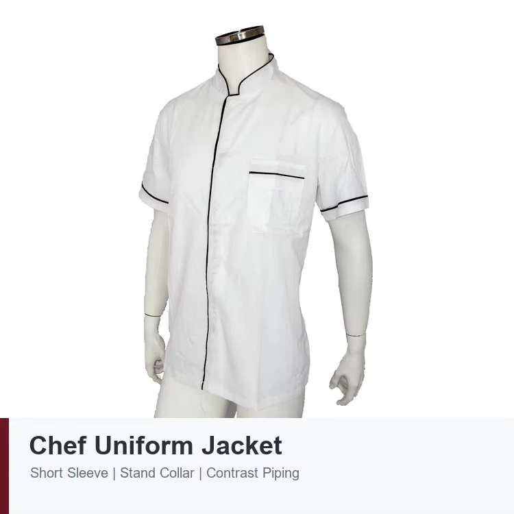 Custom White Short-Sleeve Chef Coat with Contrast Piping