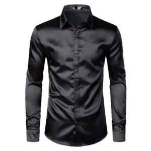 Custom White Solid Silk Satin Tuxedo Shirt Men’s Fitted Wedding Party Dress Shirt