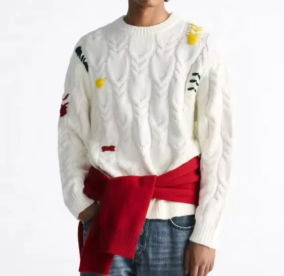 Custom-Winter-Contrast-Cable-Knit-Sweater-Crew-Neck-Long-Sleeve-Mens-Sweater
