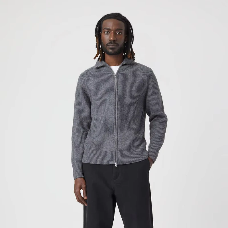 Custom Winter Full Zip up Stand Collar Slim Fit Casual Knitted Jacket Woolen Pullover Men's Cardigan Sweaters