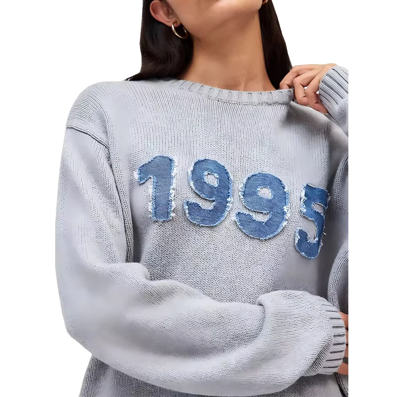 Custom Women Sweater Embroidered Winter Loose Knitted Pullover Knitted Sweater Women Personalized Sweater