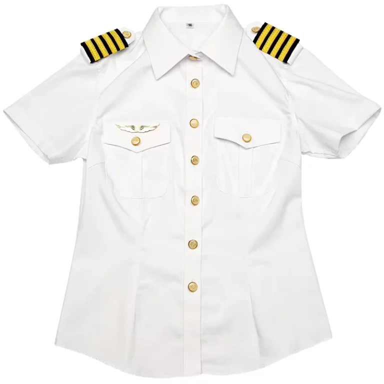 Custom-Womens-Airline-Pilot-Uniform-Shirt-White-with-Epaulettes-Short-Sleeves-Airline-Uniforms