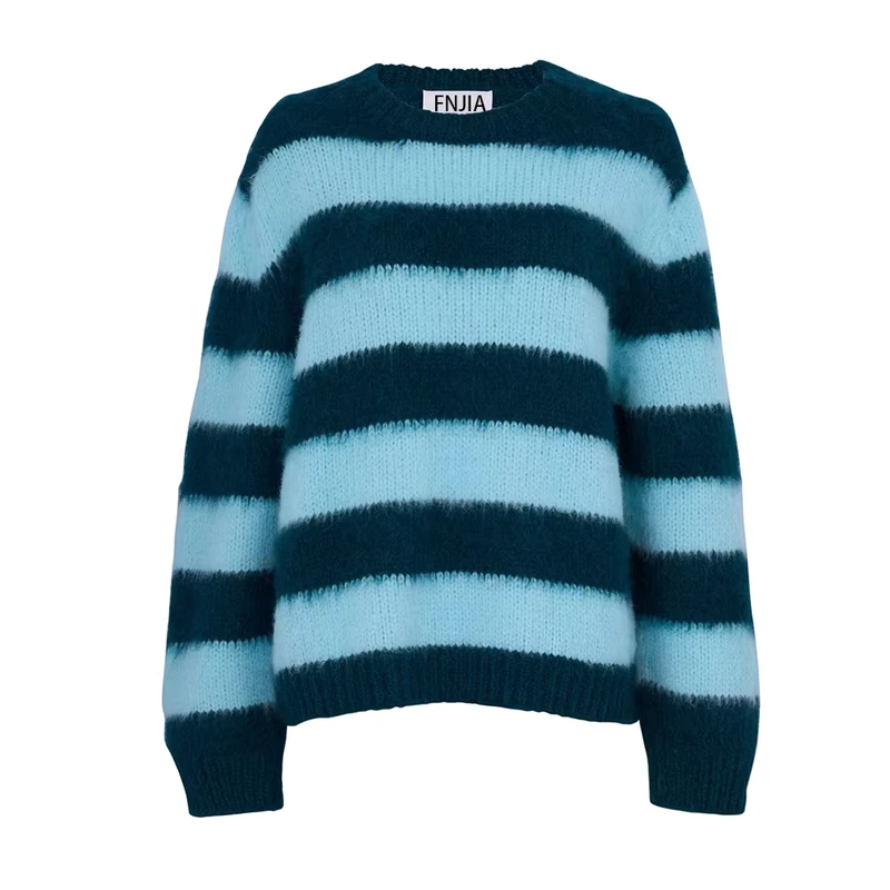 Custom Women's Autumn Casual Crew Neck Pullover Sweater OEM ODM Mohair Jacquard Knitted with Streak Front Logo Jumper