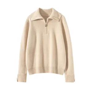 Custom Women’s Quarter Zip Cashmere Sweaters Manufacturer OEM High Quality Polo Collar Knit Cashmere Pullover For Autumn Winter