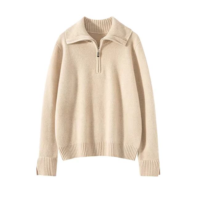 Custom-Womens-Quarter-Zip-Cashmere-Sweaters-Manufacturer-OEM-High-Quality-Polo-Collar-Knit-Cashmere-Pullover-For-Autumn-Winter
