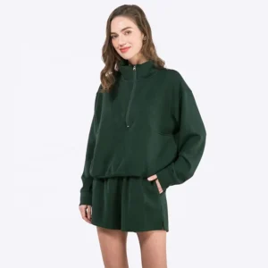 Custom Women’s Sets 2 Piece Set Women Clothing Women Shorts Two Piece Set Half Zip Pullover Sweatshirt Sweatpants