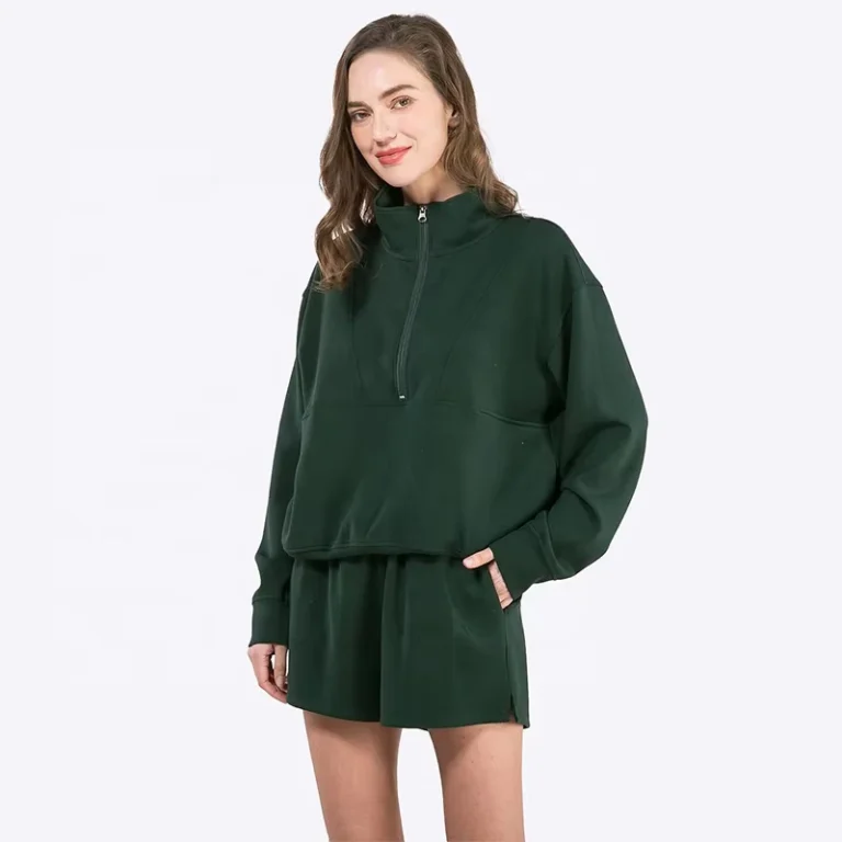 Custom-Womens-Sets-2-Piece-Set-Women-Clothing-Women-Shorts-Two-Piece-Set-Half-Zip-Pullover-Sweatshirt-Sweatpants