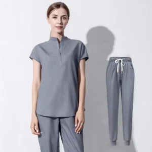 Custom Women’s Short Sleeve Nurse Scrub Set with Joggers, Stretch Fabric, and Slim Fit