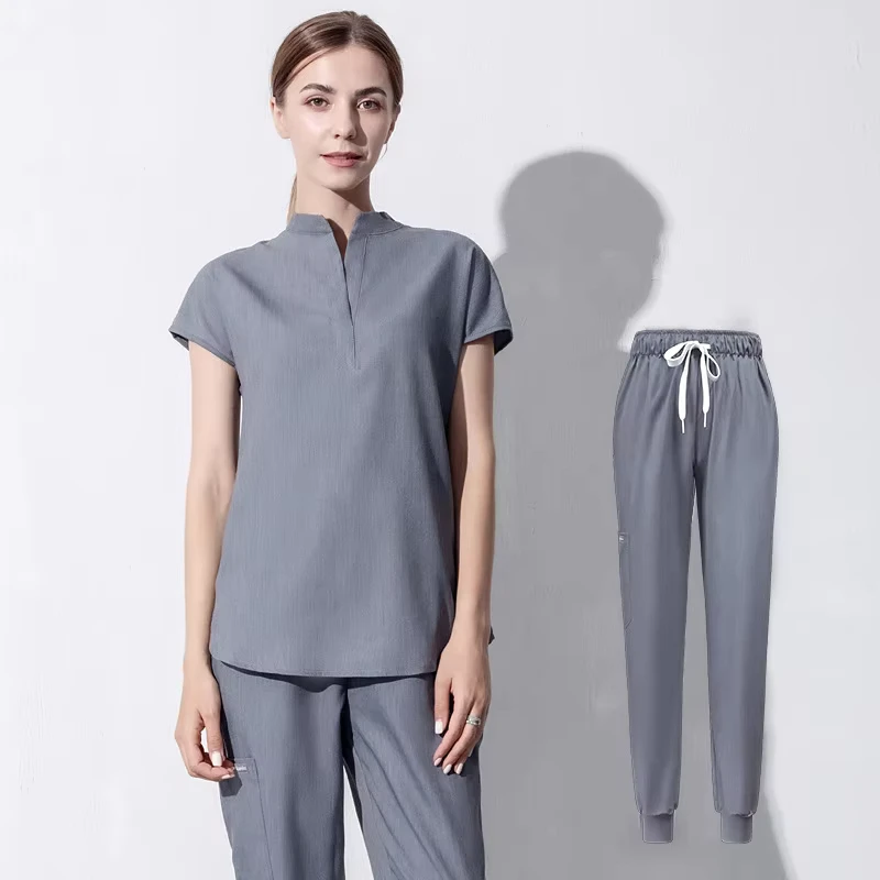 Custom Women’s Short Sleeve Nurse Scrub Set with Joggers, Stretch Fabric, and Slim Fit