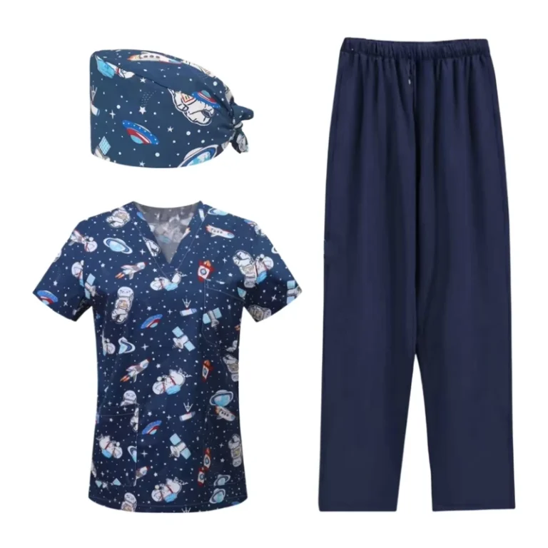 Custom-Womens-Three-Piece-Medical-Nurse-Scrub-Uniform-Set-with-Cap-Top-and-Bottoms