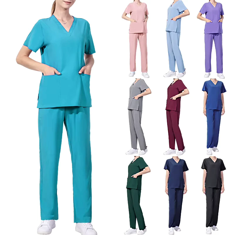 Custom Women’s V-Neck Anti-Wrinkle Beauty and Medical Scrub Uniform Set