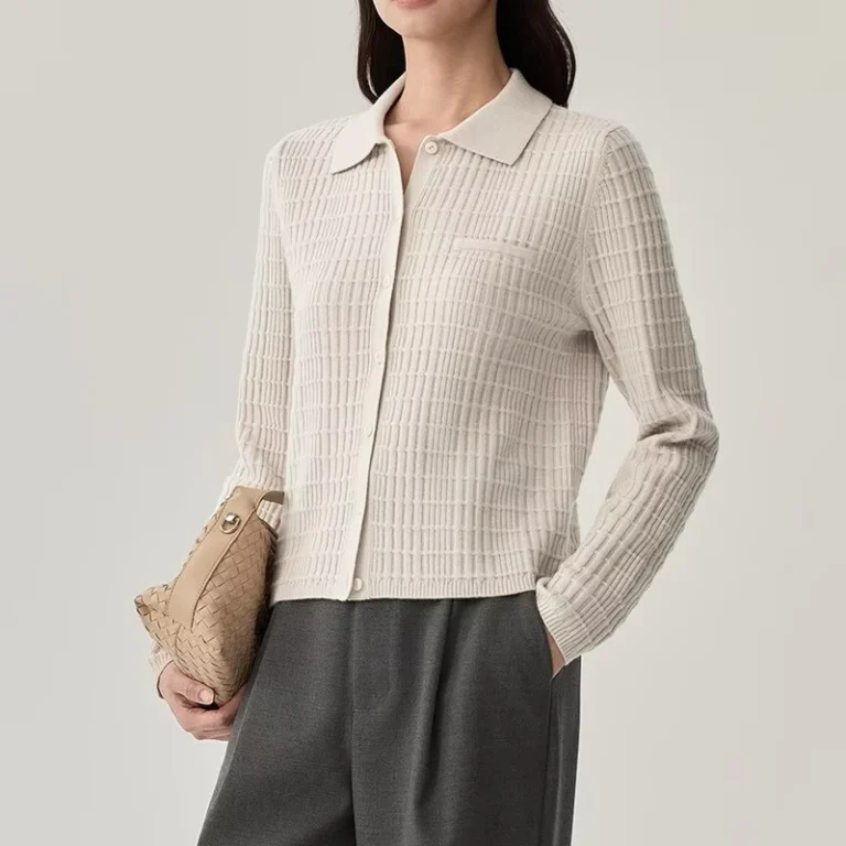 Custom-Womens-Wool-Cashmere-Lapel-Polo-Neck-Cardigan-Sweater-Manufacturer