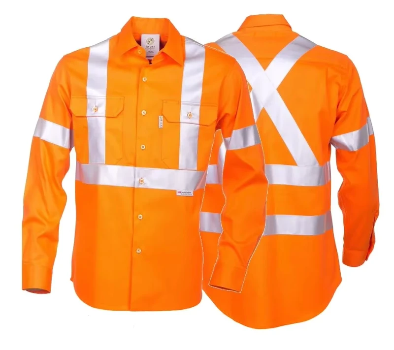 Custom Work Workwear High Visibility Safety Hi Vis Shirts Reflective Safety Shirt Long Sleeve Rail Reflective Strip