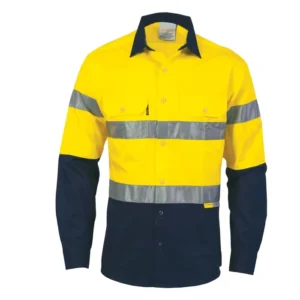 Custom Workwear Two Tone Reflective Stripe Safety Hi Vis Long Sleeve Windproof Polyester Work Shirt