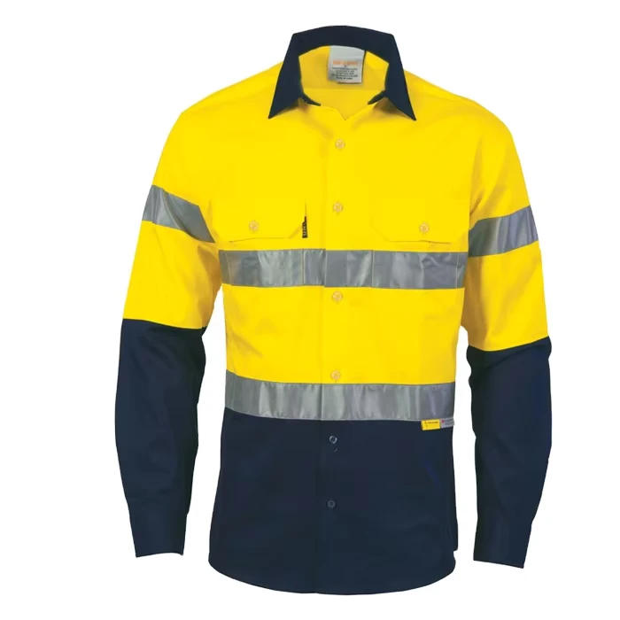 Custom Workwear Two Tone Reflective Stripe Safety Hi Vis Long Sleeve Windproof Polyester Work Shirt