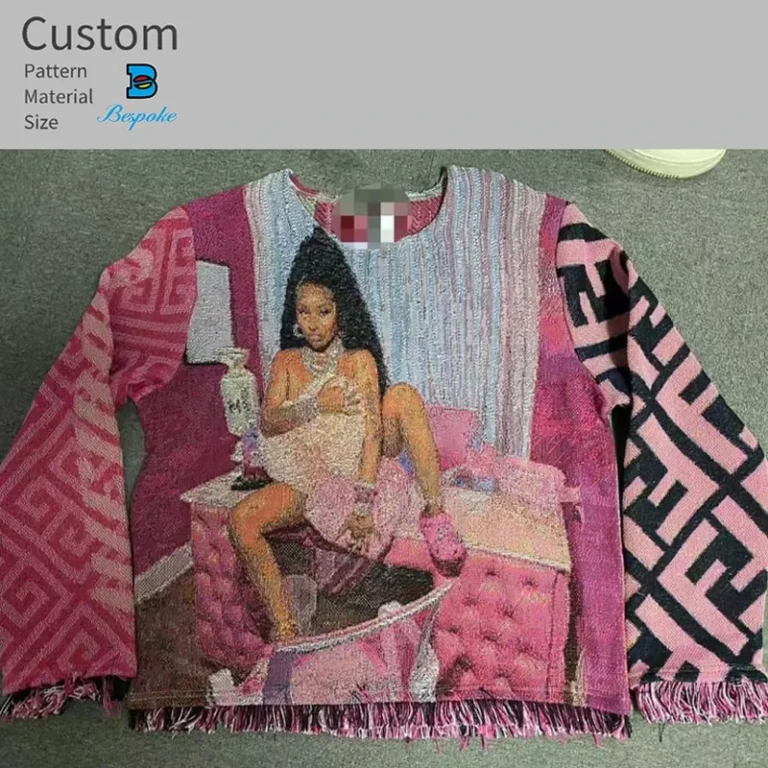 Custom-Woven-Tapestry-Sweater-with-Fringe-Personalized-Jacquard-Knit-Blanket-Pullover
