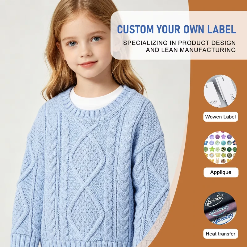 Custom Zhongyi Autumn Winter Child Clothing Boys and Girls 100% Cotton Knitwear Pullover Crew Neck Children's Sweaters